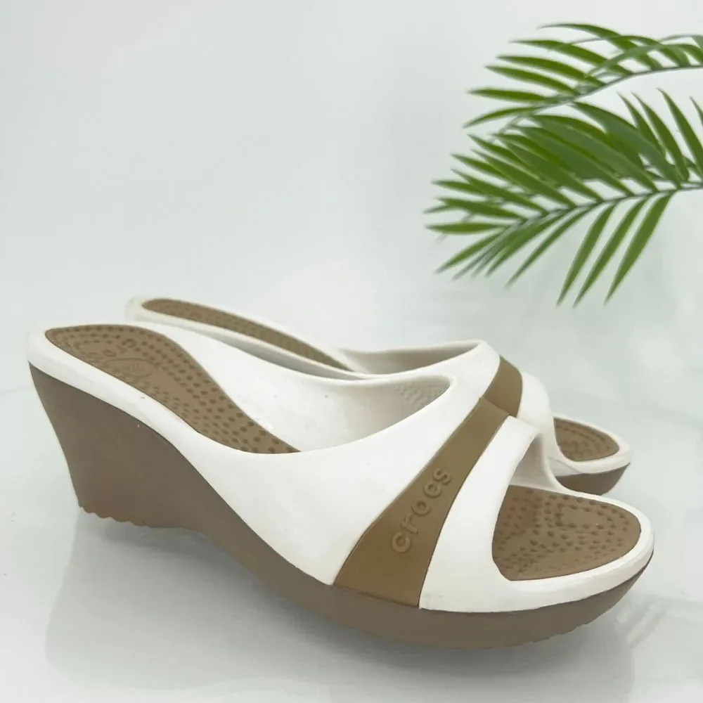 Crocs Sassari Slide Sandal Women's Size 7 Brown White Rubber Slip On Shoes - Picture 3 of 14